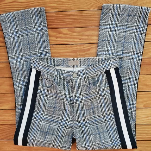 MOTHER The Insider Ankle Gray/Blue Plaid Cropped Pants High Rise EUC Sz 24 - Picture 1 of 13